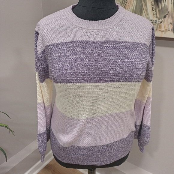 NWTS Plus Size Zenana Purple Color Block Woven Pullover Sweater - Picture 2 of 12